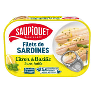 Saupiquet Filets sardines marinade citron basilic sans huile 100g