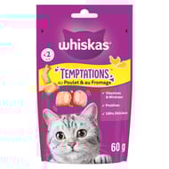 Whiskas temptations friandises au poulet et au fromage pour chats adultes 60g
