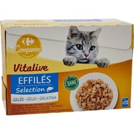 Carrefour companino effilées pour chats en gelée poissons 12 sachets de 85g