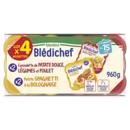 Blédina blédichef cassolette 2 patate douce légumes poulet 2 spaghetti bolognaise dès 15mois 960g