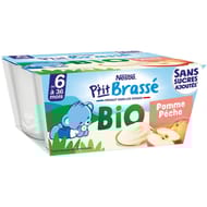 Nestlé p'tit brassé bio pomme pêche dès 6 mois 4x90g