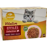 Carrefour companino effilés pour chat en sauce aux viandes 12 sachets de 85g