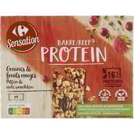 Carrefour sensation barre protein graines et fruits rouges x4 - 128g