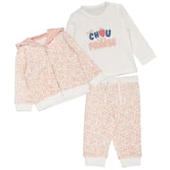 Ensemble long jogging 3 pièces fille ROSE AOP/BLANC 36MOIS