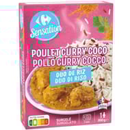 Carrefour sensation plat préparé poulet curry coco duo de riz 300g