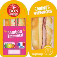 Carrefour Bon Appetit mini viennois jambon emmental x2 130g