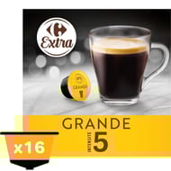 Carrefour extra café 16 capsules compatibles dolce gusto intensité 120g