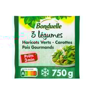 Bonduelle les 3 légumes haricots verts pois gourmands carottes précuits vapeur 750g