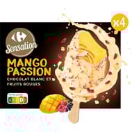 Carrefour sensation 4 bâtonnets mangue passion chocolat blanc fruits rouges 260g