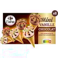 Carrefour extra 8 mini cônes vanille et chocolat 344g