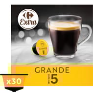 Carrefour extra 30 capsules café compatible dolce gusto grande intensité 210g