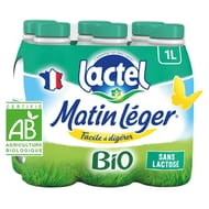 Matin Léger de Lactel lait uht bio écrémé bouteille 6x1l