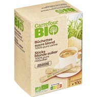 Carrefour bio 100 sticks sucre blond 100% pure canne bio 500g