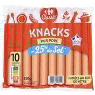 Carrefour Classic' knacks pur porc -25% de sel x10 - 350g