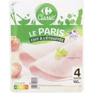 Carrefour classic jambon le paris cuit a l'étouffée x4 160g