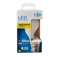Carrefour ampoule LED B22 standard blanc-chaud 60W X1