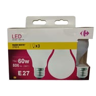 Carrefour ampoule LED E27 standard blanc-chaud 60W X3