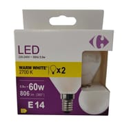 Carrefour ampoule LED E14 sphérique blanc-chaud 60W X2