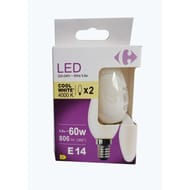 Carrefour ampoule LED E14 flamme blanc-froid 60W X2