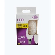 Carrefour ampoule LED flamme torsadée 60W E14 x2
