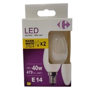 Carrefour ampoule LED E14 flamme blanc-chaud 40W X2