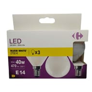 Carrefour ampoule LED E14 sphérique blanc-chaud 40W X3