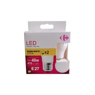 Carrefour ampoule LED E27 sphérique blanc-chaud 40W X2