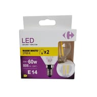 Carrefour ampoule LED E14 forme sphère blanc chaud 60W x2