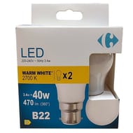 Carrefour ampoule LED spérique 40W B22 lot de 2