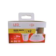 Carrefour ampoule LED GU10 spot blanc-chaud 50W X2