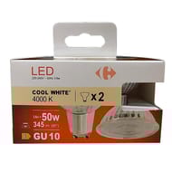 Carrefour ampoule LED GU10 spot blanc-froid 50W X2