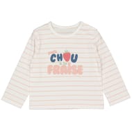 Tee shirt manches longues fille BLANC RAYE ROSE PASTEL 24MOIS