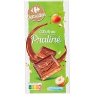 Carrefour sensation tablette de chocolat lait coeur praliné 150g