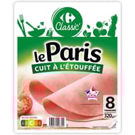 Carrefour classic jambon Le Paris cuit à l'étouffée 8 tranches 320g