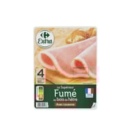 Carrefour extra jambon le superieur fumé au bois de hêtre avec couenne 4 tranches - 160g