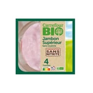 Carrefour bio jambon supérieur sans couenne 4 tranches 140g