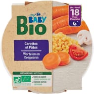Carrefour baby bio plat bébé carottes pâtes dès 18mois 260g