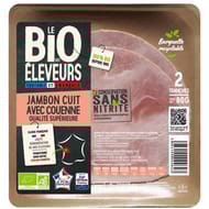 Bonjour Campagne jambon blanc supérieur bio avec couenne conservation sans nitrite 2 tranches 80g