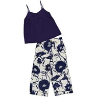 Pyjama long top femme BLANC NAVY AOP T46