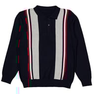 Pull col polo bandes homme MARINE XXL
