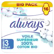 Always coton protection serviettes hygiéniques ailettes nuit x16