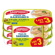 Saupiquet filets de sardines à l'huile d'olive extra vierge lot 3x100g