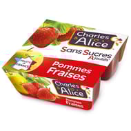 Charles & Alice spécialité de pommes fraises 4x100g sans sucres ajoutés