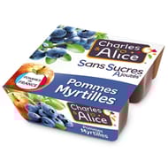 Charles & Alice spécialité de pommes et myrtilles 4x97g sans sucres ajoutés