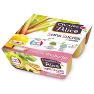Charles & Alice spécialité de pommes rhubarbe 4x97g sans sucres ajoutés