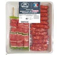 Plateau grill brochette de porc chipolatas et merguez 630g Carrefour le marché