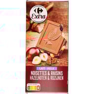Carrefour extra tablette de chocolat au lait noisettes et raisins 200g