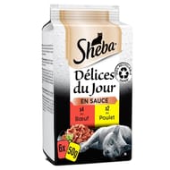 Sheba pâtée pour chat délices du jour au boeuf et au poulet en sauce 6x50g