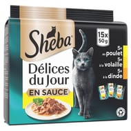 Sheba pâtée pour chat délices du jour à la volaille en sauce 15x50g
