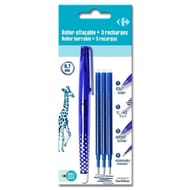 Carrefour roller effacable bleu x1 + 3 recharges